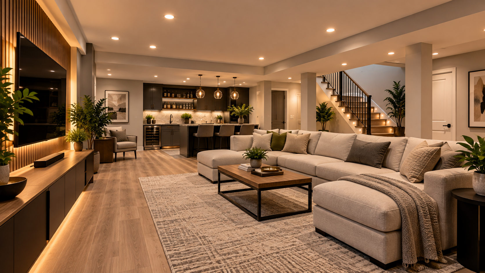 Finished basement renovation concept